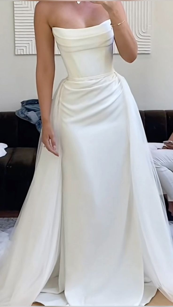 White Strapless Long Wedding Dress Princess Bridal Gown fg7380