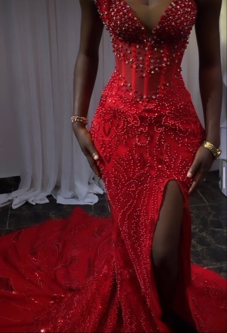 Stunning Red Mermaid Prom Gown Evening Dress - View 2 | FashionDia