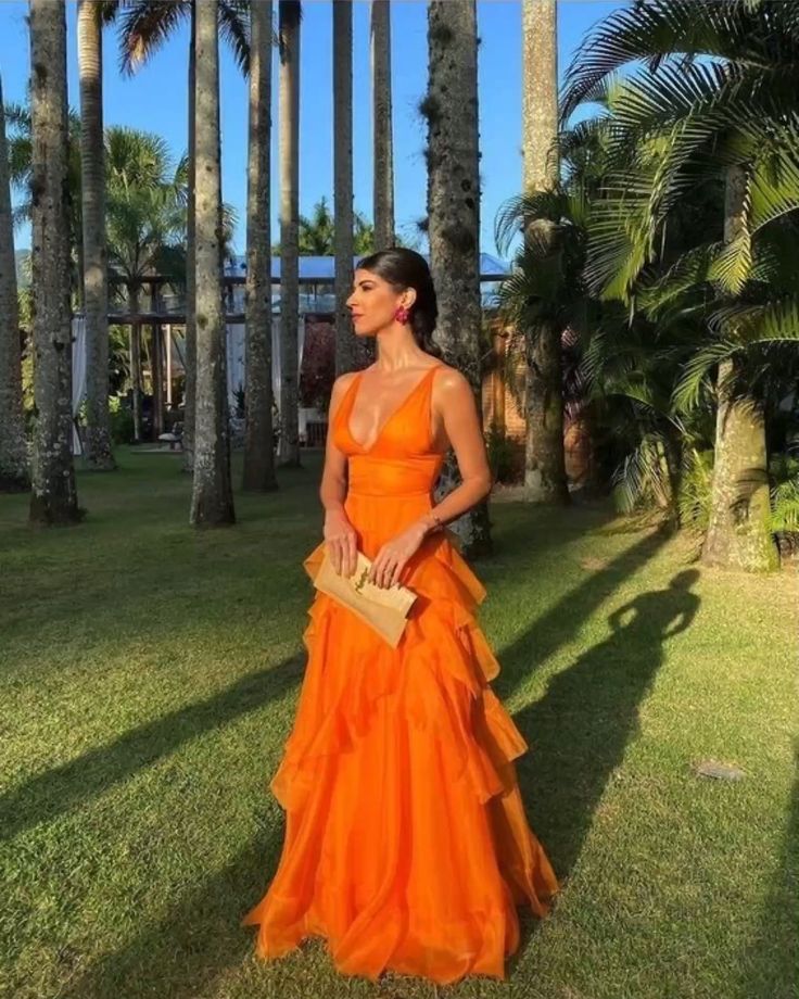 Orange long prom dresses, evening dresses,party dresses, formal dress - View 3 | FashionDia