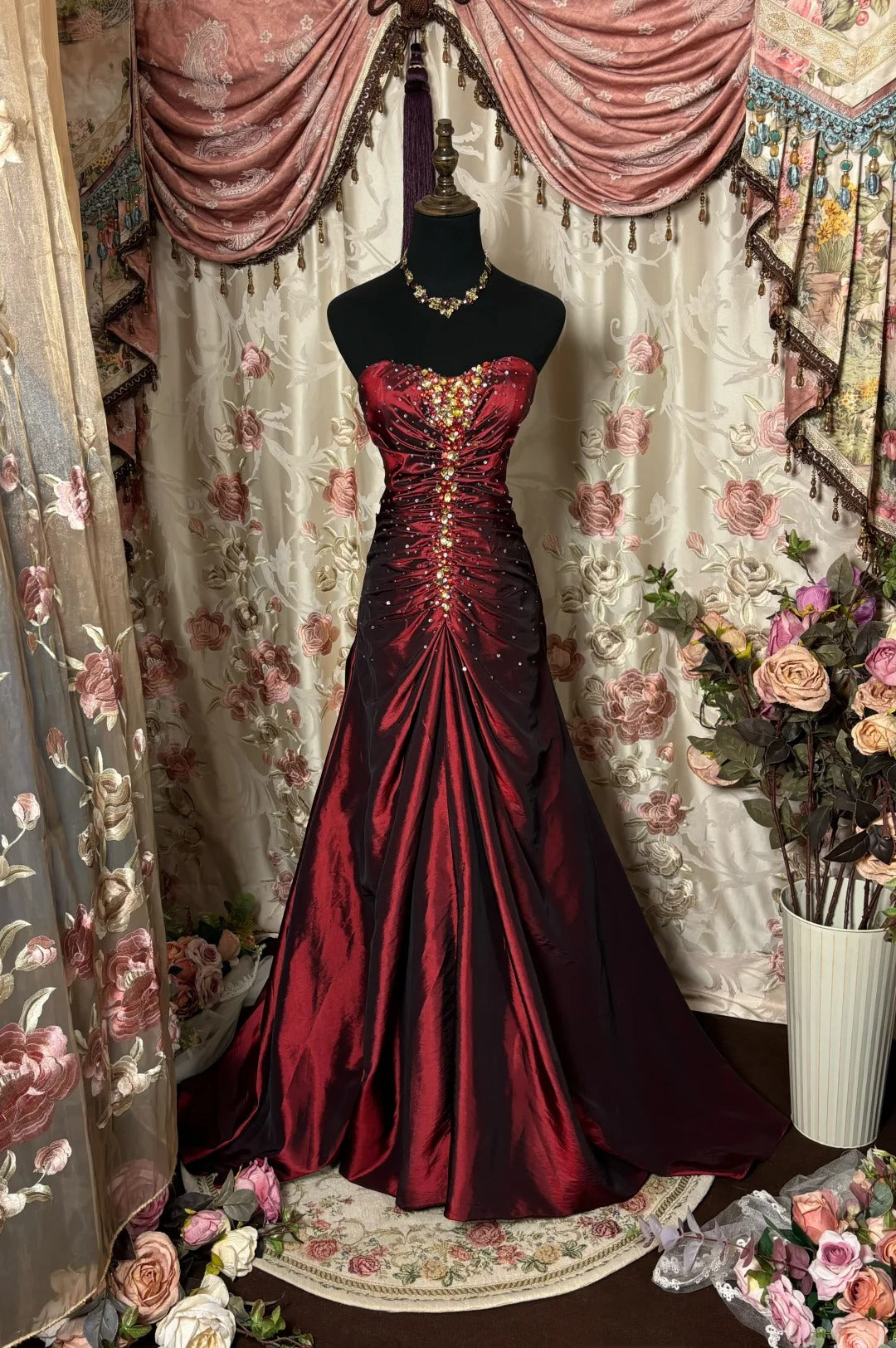 Retro Strapless Prom Dresses Long Evening Party Dress fg7358