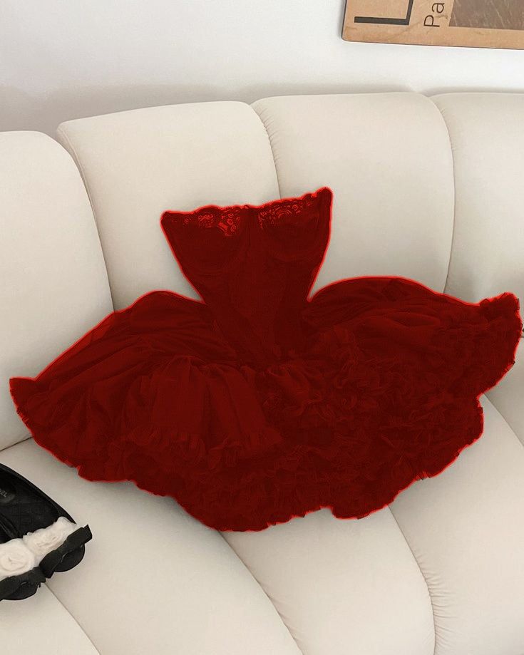 Cute Ball Gown Strapless Black Ruffles Lace Homecoming Dress Short Birthday Outfits - View 3 | FashionDia