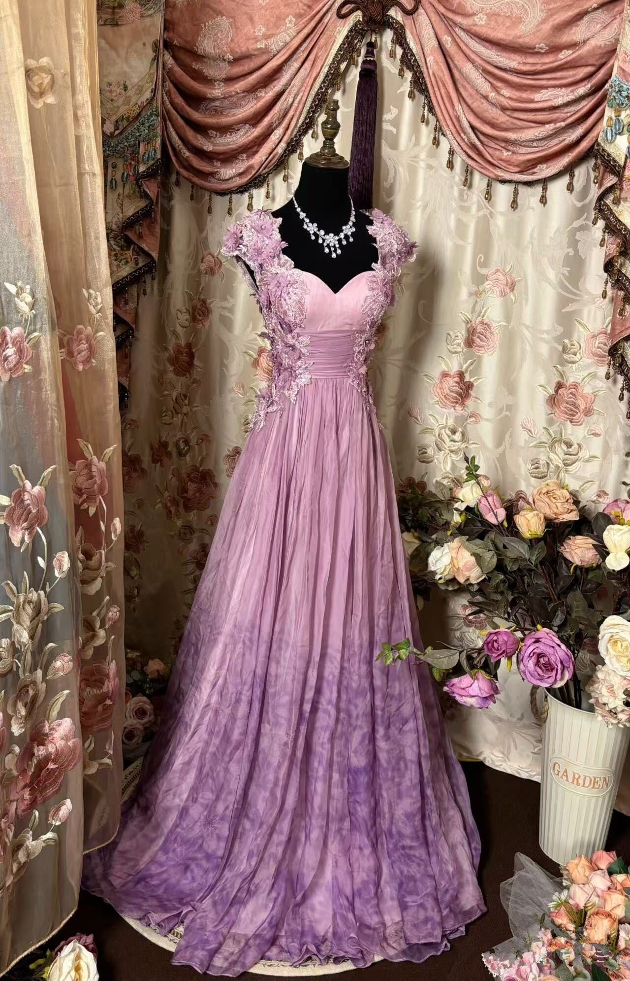 Sweetheart Flowers Chiffon Long Prom Dress,Long Evening Gowns fg7150