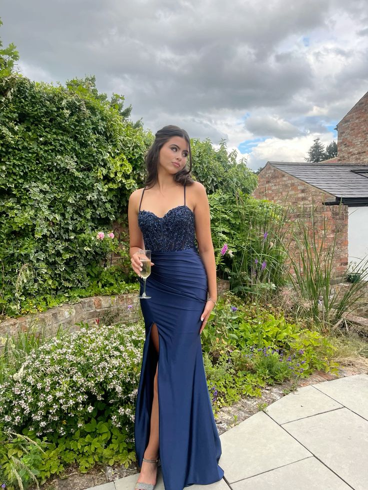 Navy Blue Long Prom Dress with Slit Elegant Evening Party Dress fg7321 - VelvetHem
