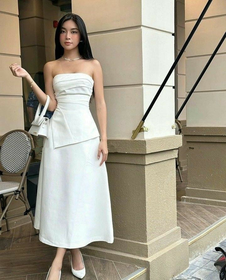 White Strapless Prom Dress, Elegant Evening Party Dress fg7323