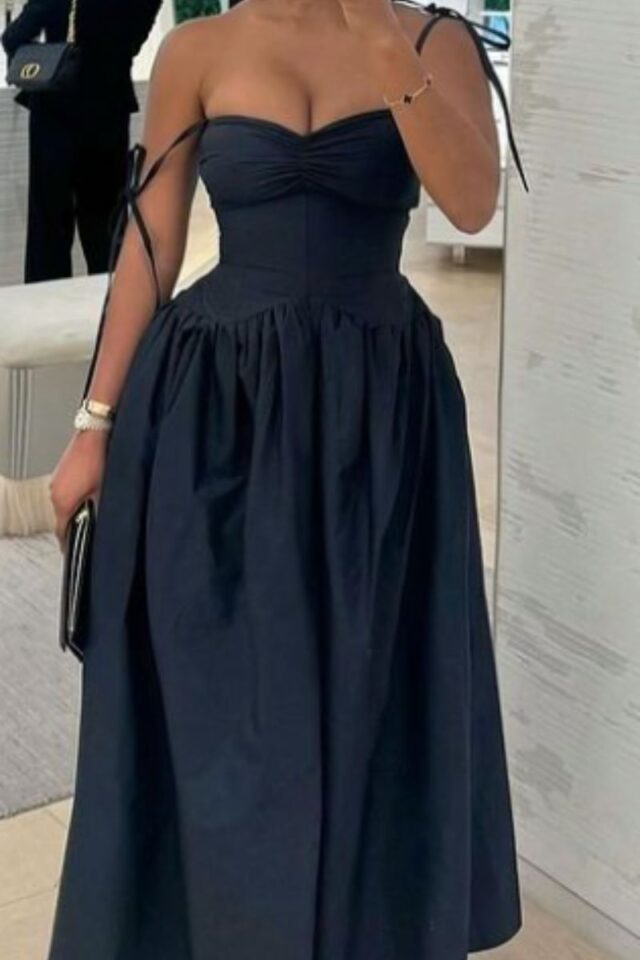 Navy Blue A-Line Prom Dress Elegant Evening Party Dress - View 3 | FashionDia