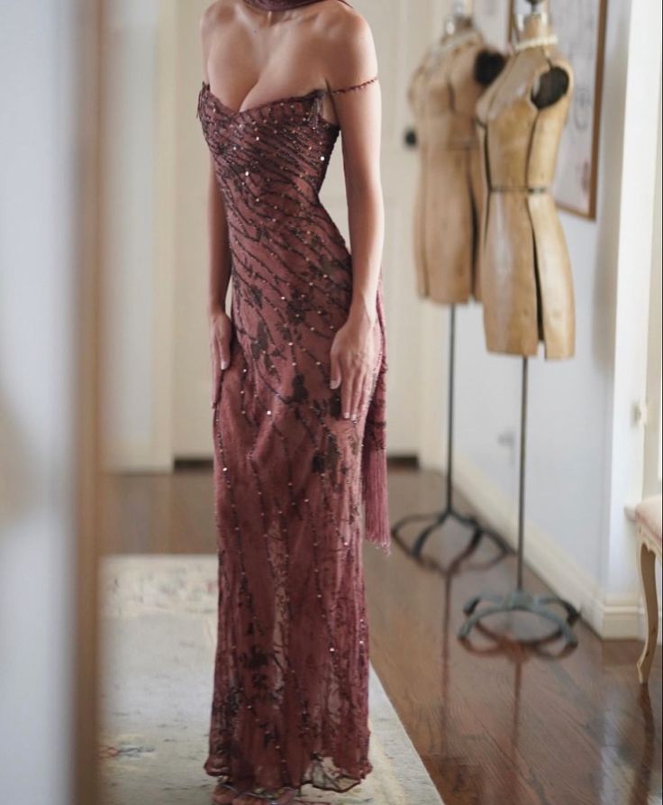 Vintage Prom Dress, Elegant Off-the-Shoulder Evening Dress - FashionDia