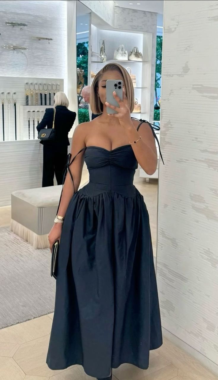 Navy Blue A-Line Prom Dress Elegant Evening Party Dress - View 2 | FashionDia
