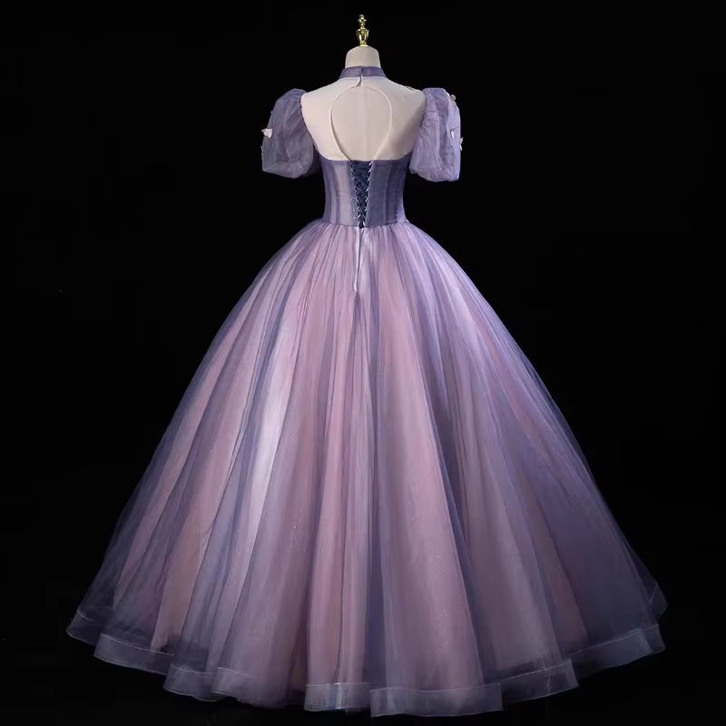 Purple Tulle Puff Sleeve Appliques Quinceanera Dress Evening Dress - View 3 | FashionDia