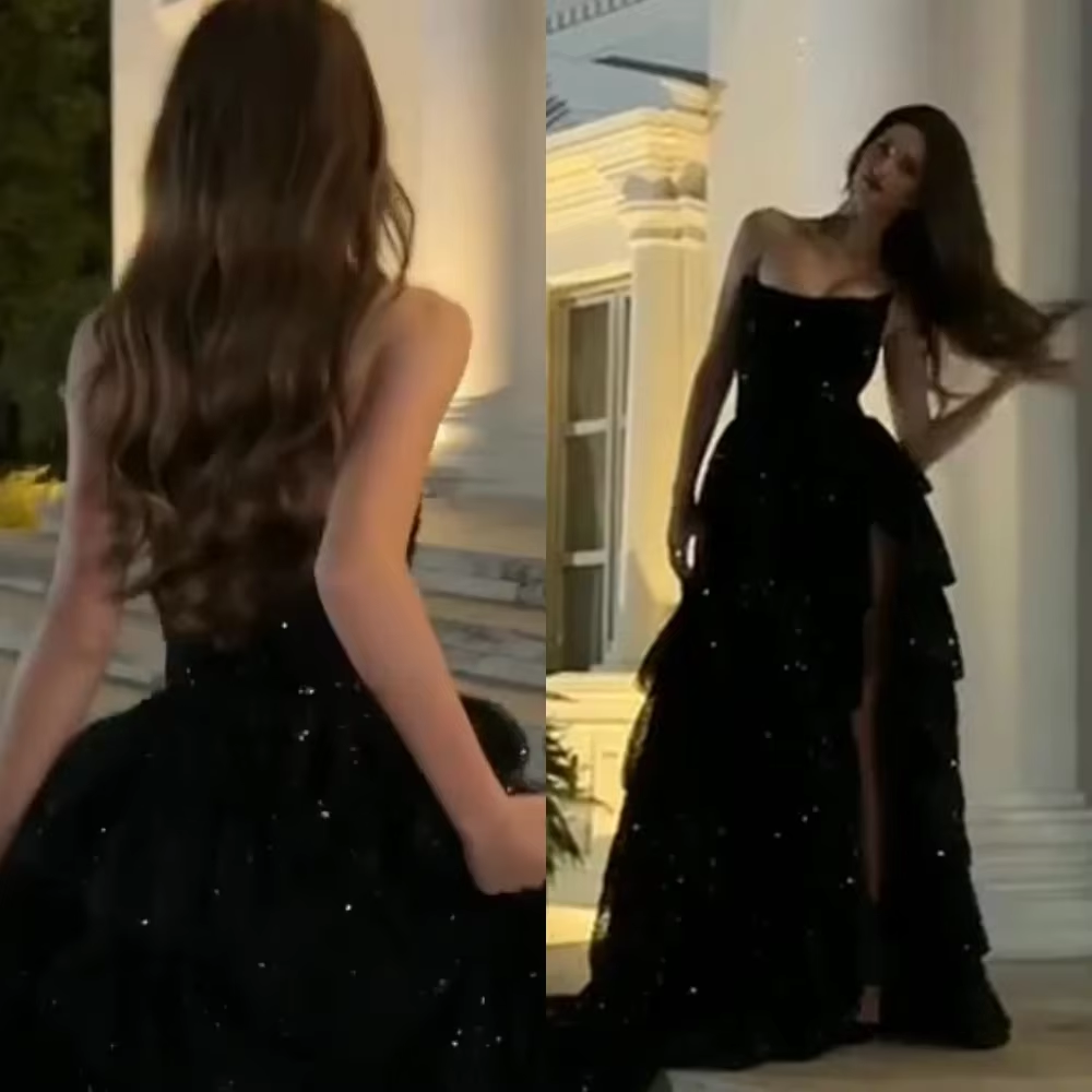 Multi-layer Shiny Elegant Dresses,Luxury Party Dress,Black Prom Dress - View 2 | FashionDia