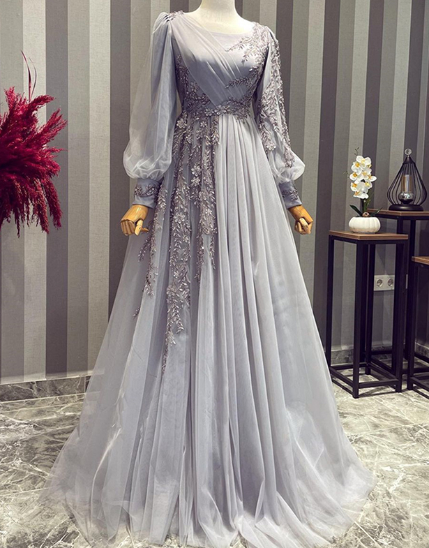 Elegant Muslim Evening Dress Long Sleeves Appliques Special Occasion Party Dress - View 2 | FashionDia