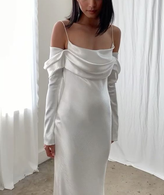 Sexy Backless Mermaid Wedding Dresses Women Spaghetti Straps Long Sleeves Dress fg6675