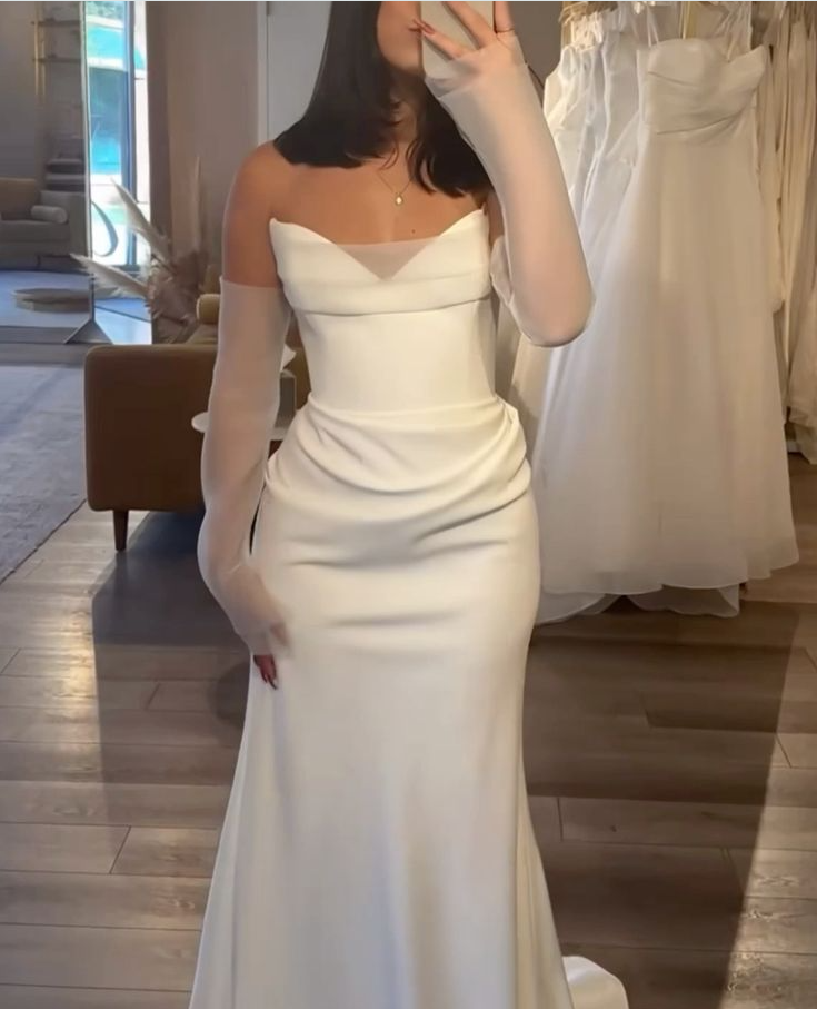 White Strapless Mermaid Long Wedding Dress fg7314