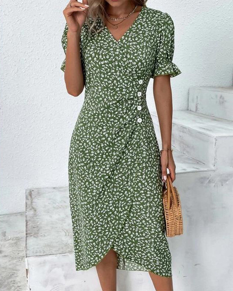 Dorotea Short Sleeve Dress with Floral Print for Women Easy Wear Style