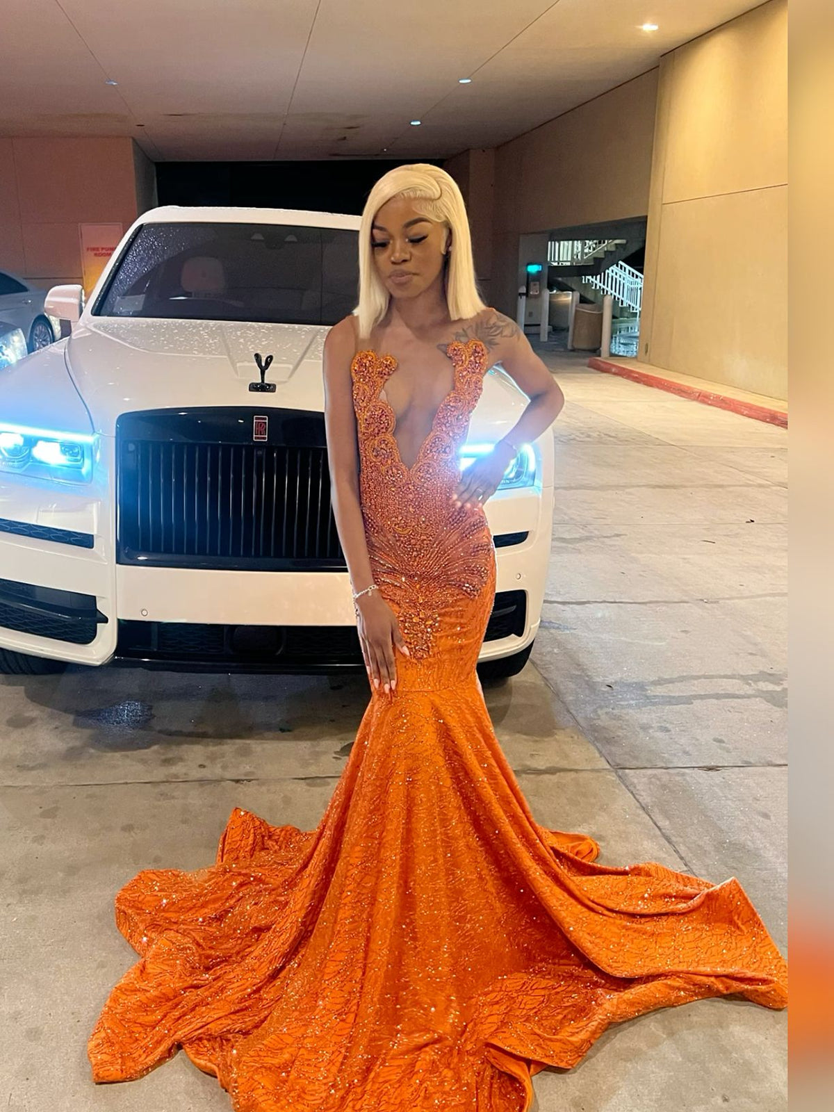 Long Mermaid orange prom dress Sexy Party Dress - FashionDia