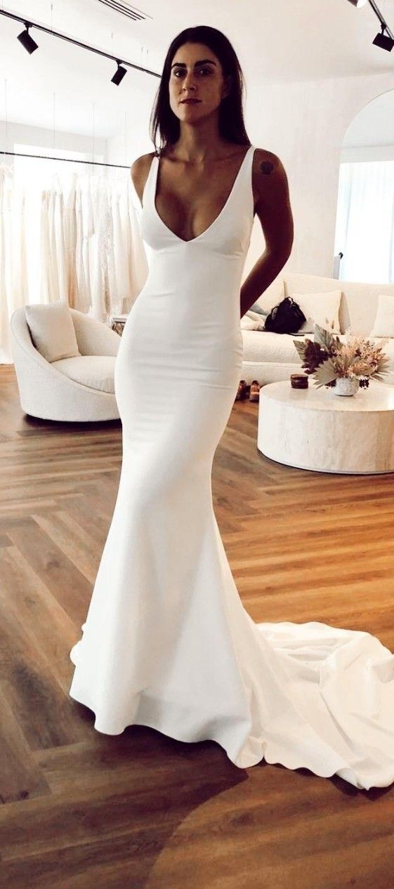 Elegant Mermaid V-Neck Long Wedding Dresses fg7130