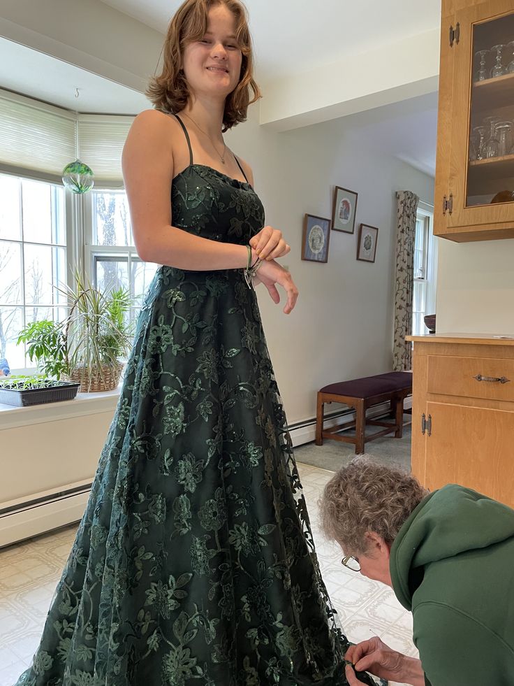 A-Line Evening Dress Emerald green prom dress - FashionDia