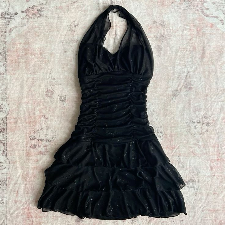 Black Chiffon Sleeveless Halter Party Dress Short Prom Dress - FashionDia
