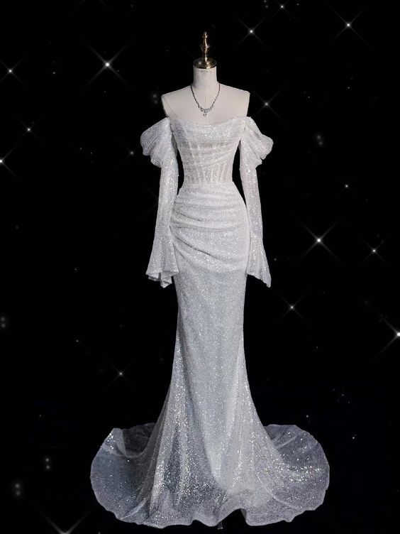 Glitter Corset Sequins Wedding Dress Mermaid Prom Dress fg7207 - VelvetHem
