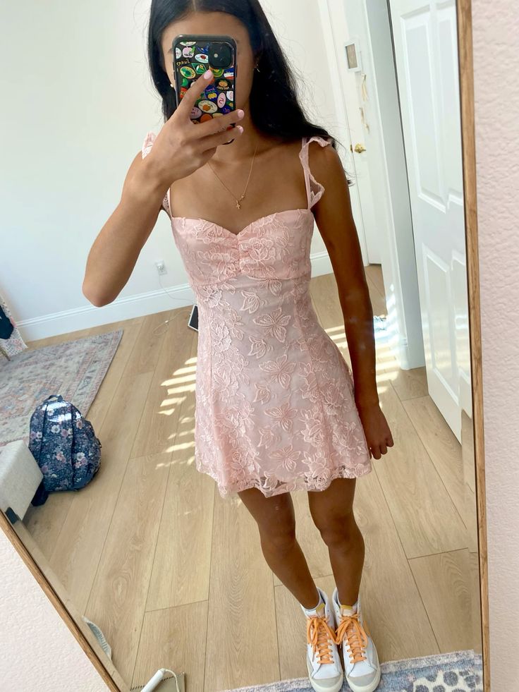 Pink A-Line Lovely Lace Short Party Dress Homecoming Dress fg7131