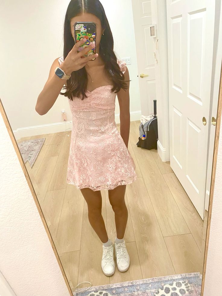Pink A-Line Lovely Lace Short Party Dress Homecoming Dress fg7131