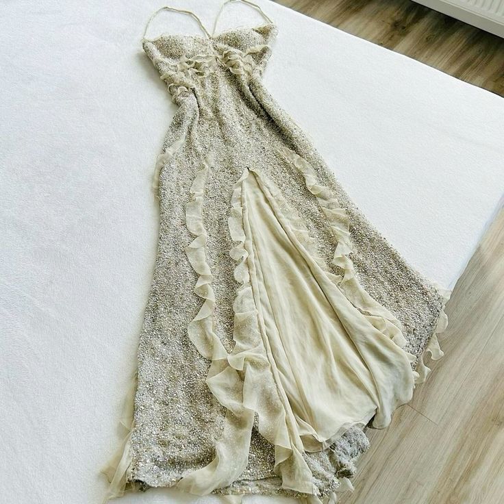 Spaghetti Straps Sequin Long Evening Prom Dresses With Slit fg6723