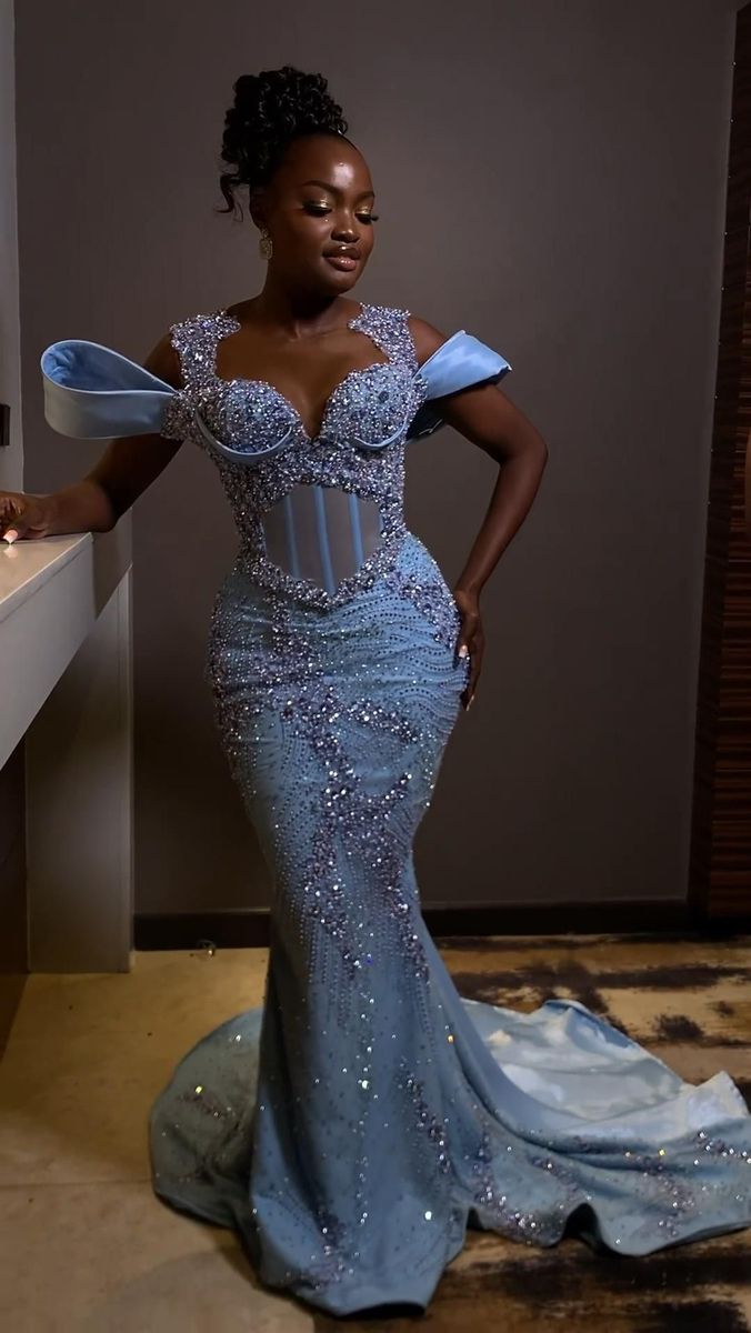Sparkly Rhinestones Blue Mermaid Long Prom Dress Evening Dress fg7114 - VelvetHem