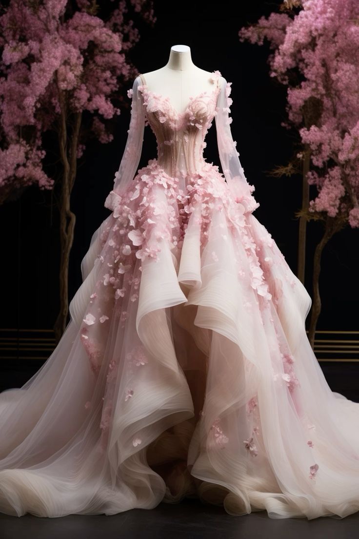 A-Line Ball Gown Pink Prom Dress Long Evening Dress - FashionDia