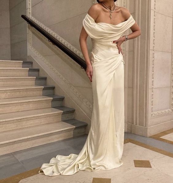 Vintage Mermaid Off The Shoulder Long Satin Wedding Dresses Bridal Gown fg6975