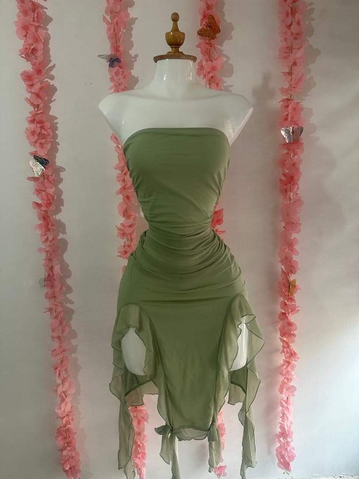 Strapless Midi Length Ruffle Prom Dress Sexy Evening Dress fg7096