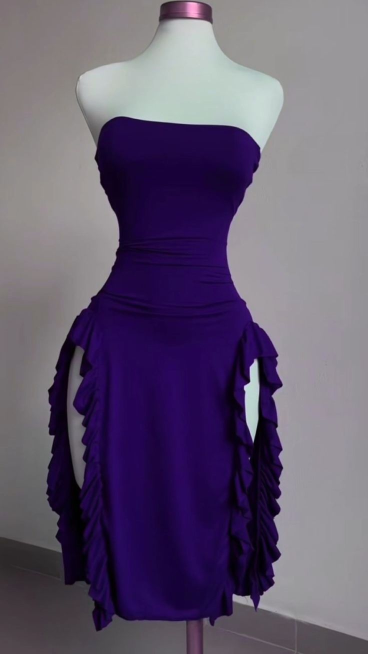 Strapless Sheath Midi Length Ruffle Prom Dress Sexy Evening Dress fg7107
