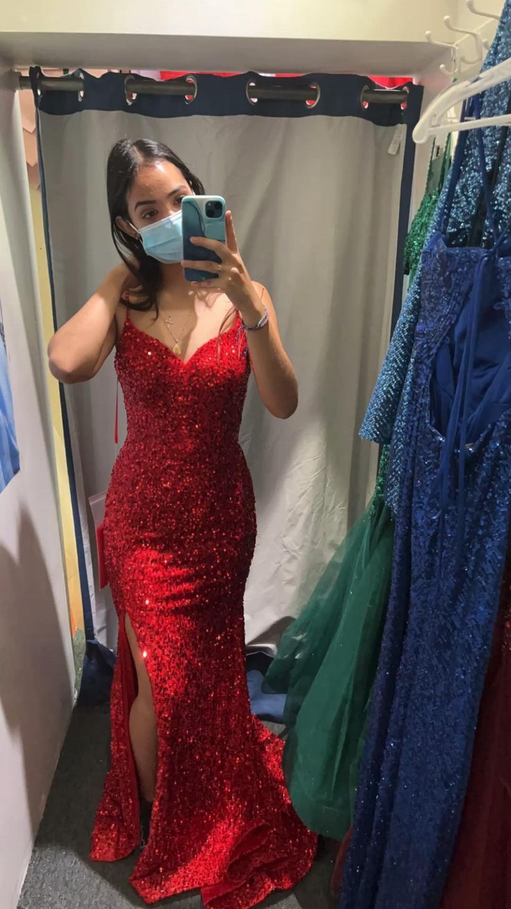 Red Sequin Prom Dress Long Formal Dress Graduation School Party Gown - FashionDia