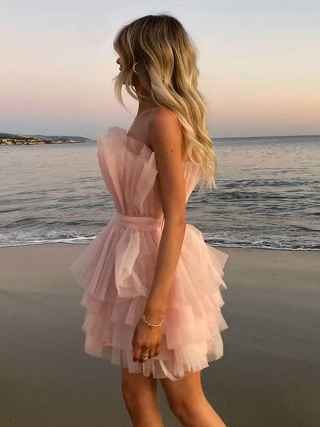 A-Line Pink Short Party Homecoming Dress - Fashionpara