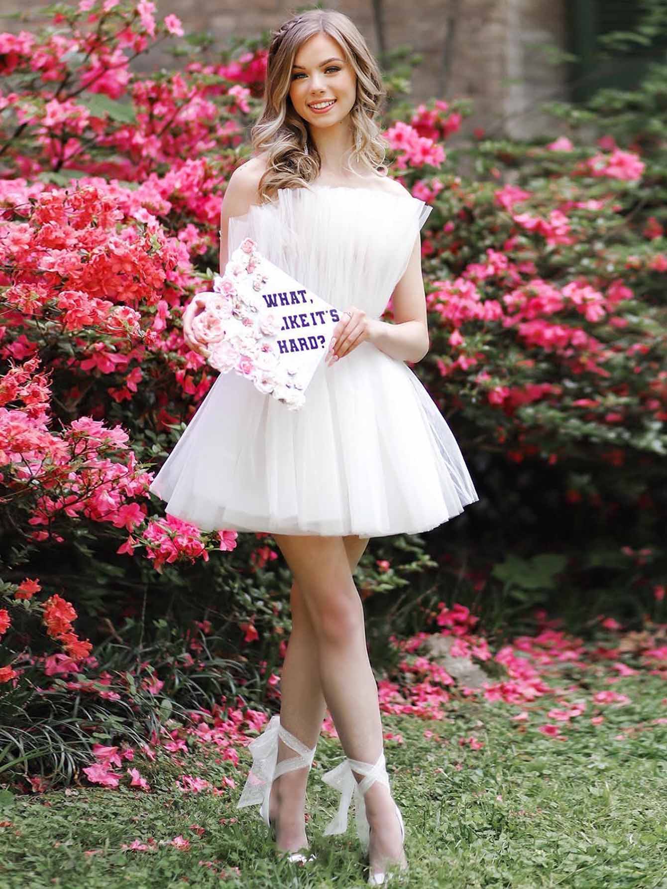 A-Line Cute White Tulle Short Party Homecoming Dress - Fashionpara