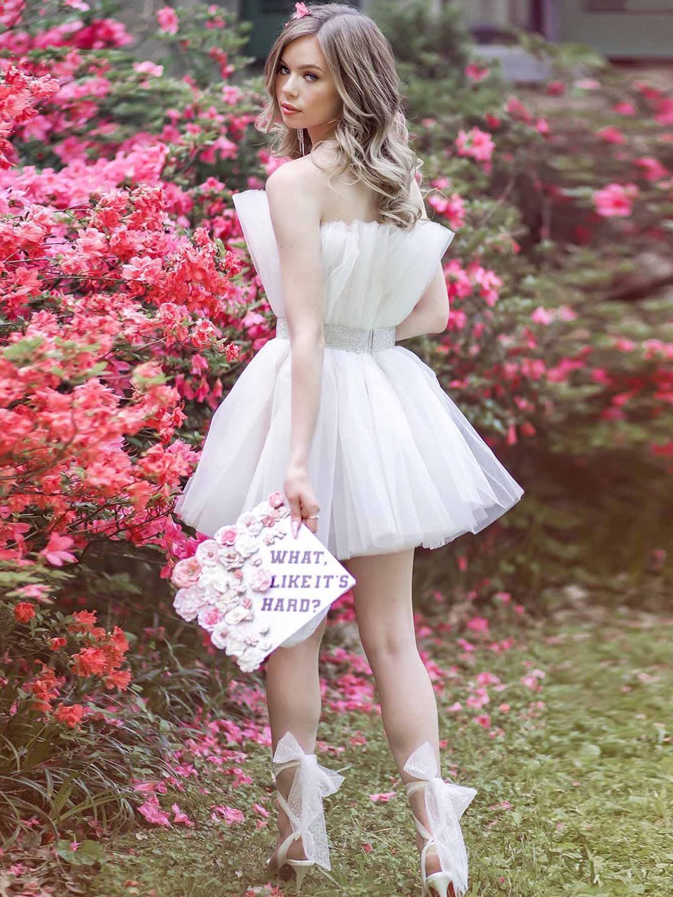 A-Line Cute White Tulle Short Party Homecoming Dress - Fashionpara