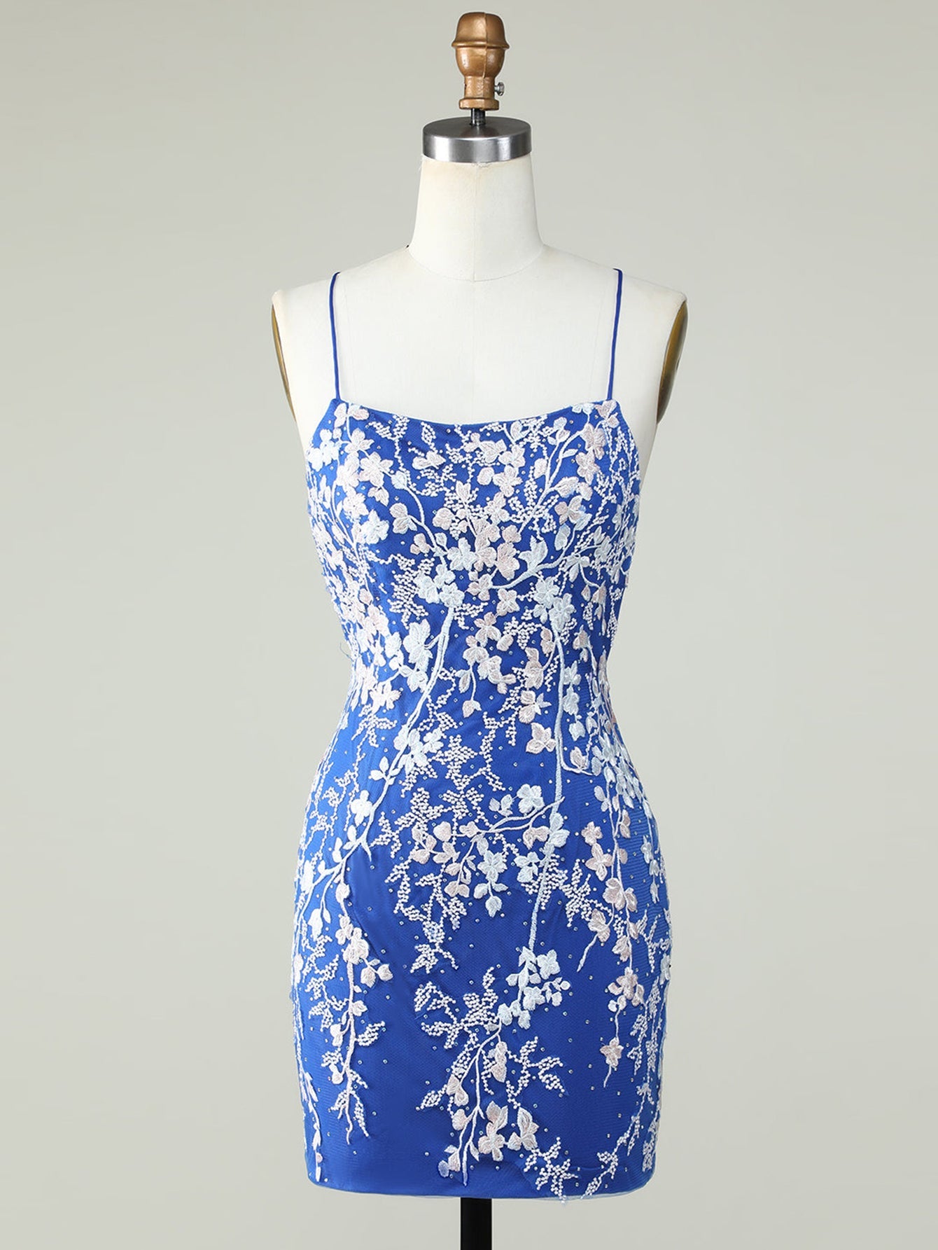 Bodycon Dark Green Spaghetti Straps Homecoming Dress With Appliques - Fashionpara