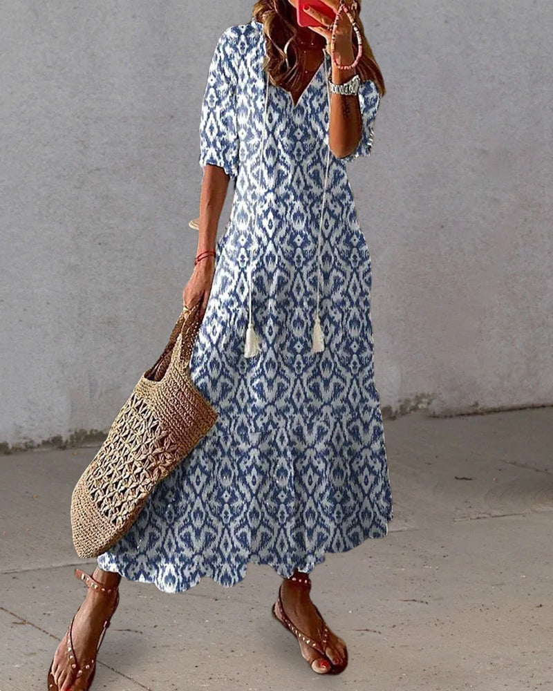 Felicity Boutique V Neck Long Dress, Summer Comfort Chic Silhouette Collection