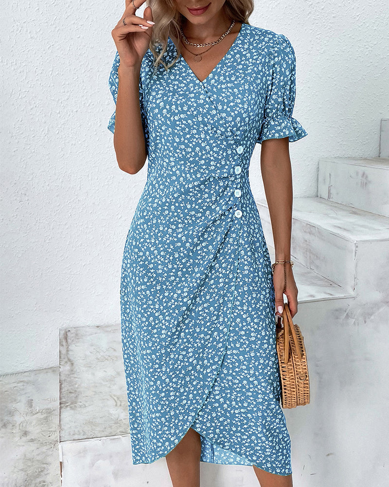 Dorotea Short Sleeve Dress with Floral Print for Women Easy Wear Style