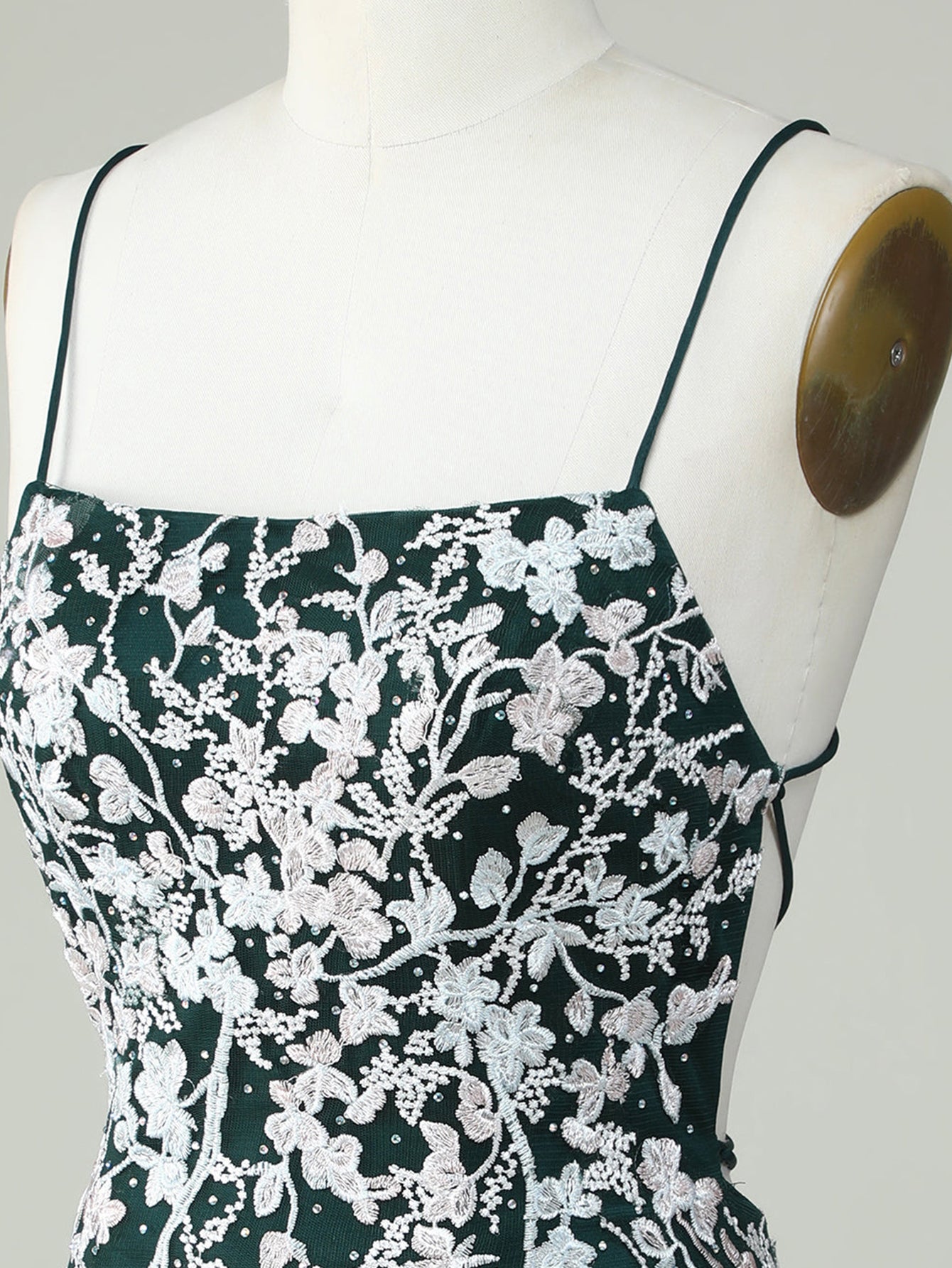 Bodycon Dark Green Spaghetti Straps Homecoming Dress With Appliques - Fashionpara