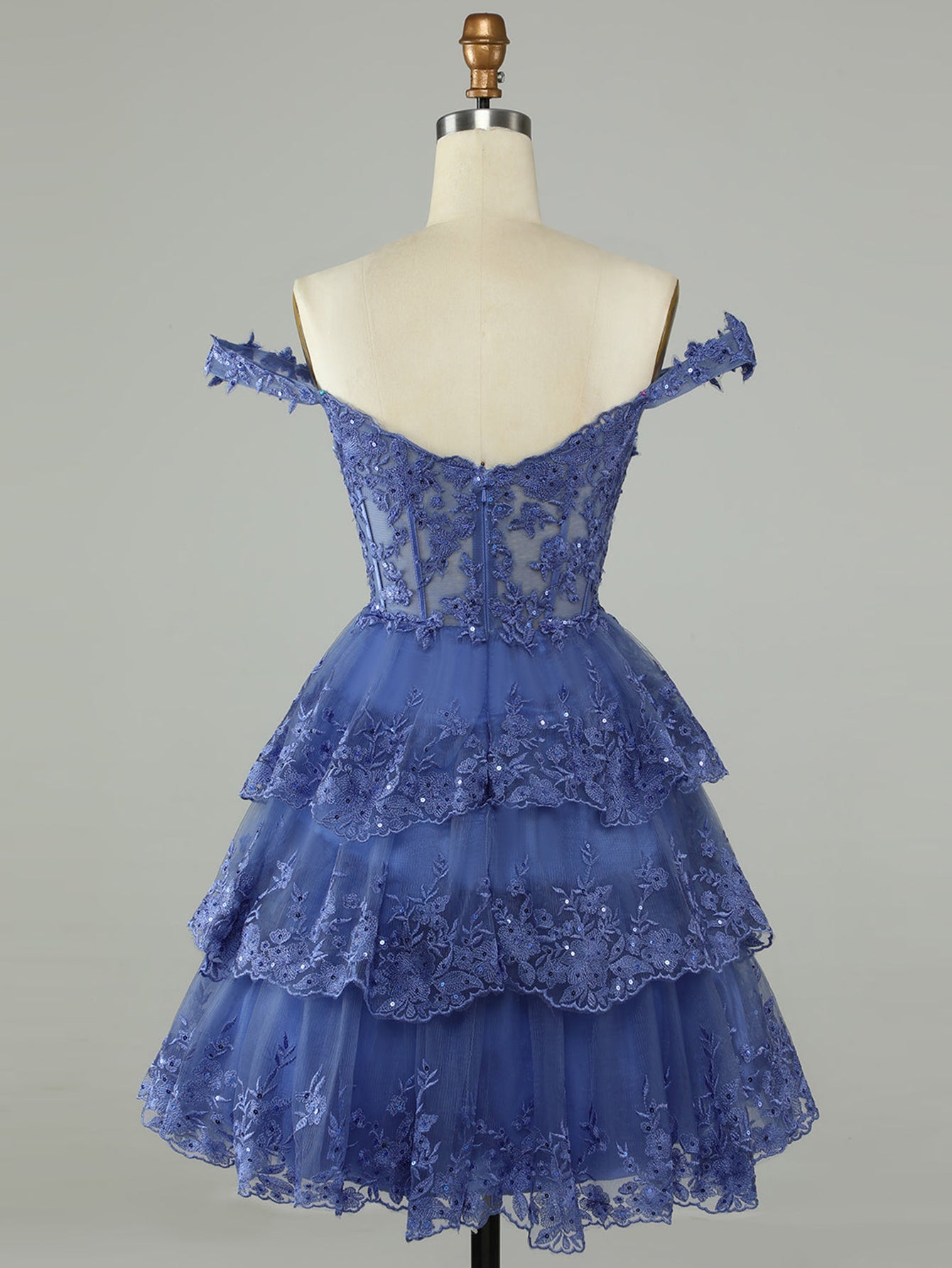 Dark Blue A-Line Sweetheart Neckline Tiered Short Homecoming Dress - Fashionpara