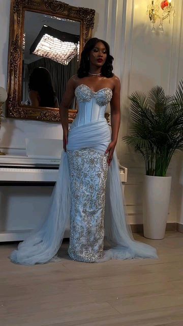Blue Memraid Strapless Evening Dress Long Formal Gown - FashionDia