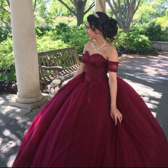 A-Line Ball Gown Evening Dresses Burgundy Princess Gown - FashionDia