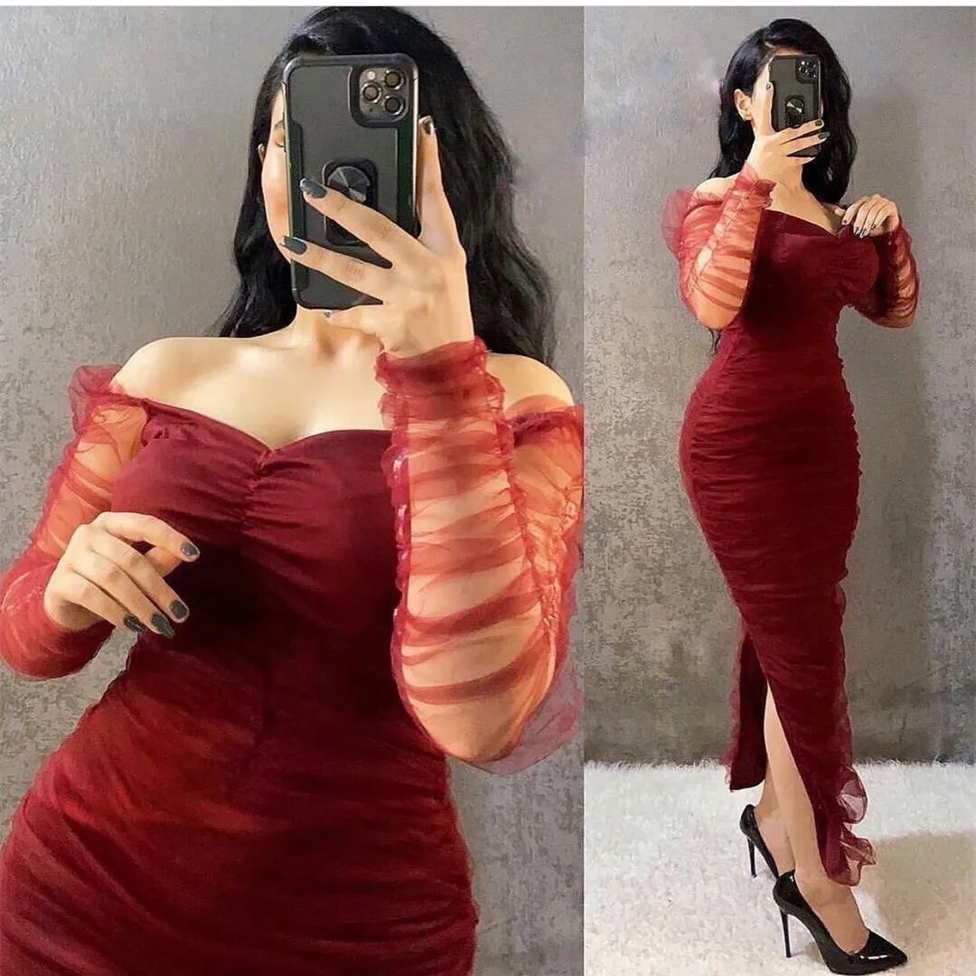 Sexy Sheath Off-the-Shoulder Evening Gown Prom Party Dresses - View 2 | FashionDia
