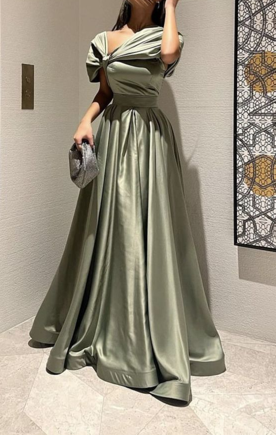 A-Line Off-the-Shoulder Sage Green Prom Dress Evening Formal Party Gowns - FashionDia