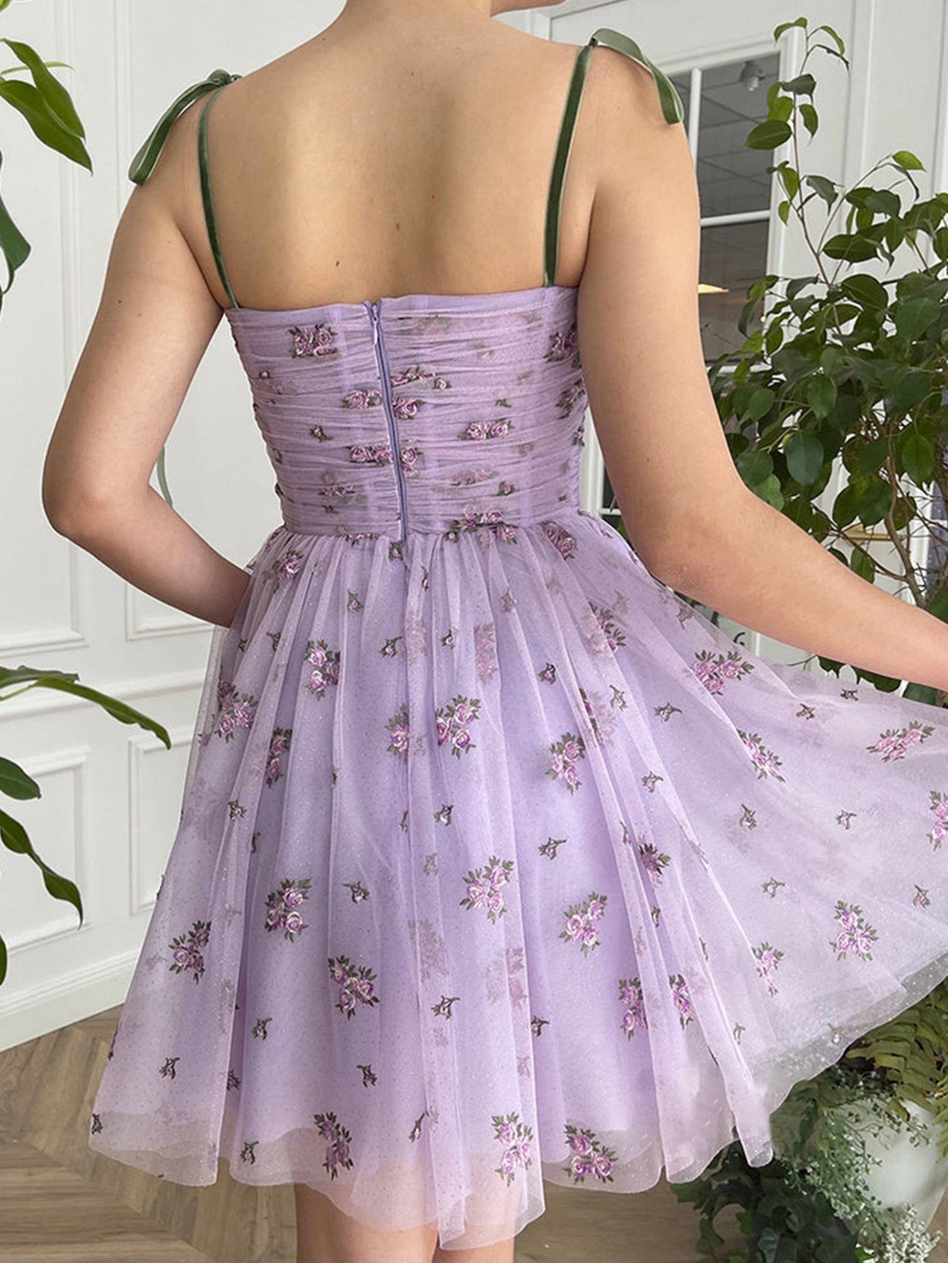 A-Line Lilac Corset Short Homecoming Dress with Embroidery - Fashionpara