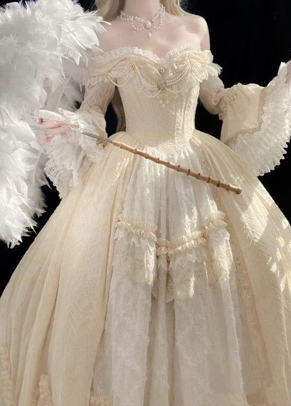 A Line Off Shoulder Ball Gown Wedding Dress Lace Princess Dress fg7293