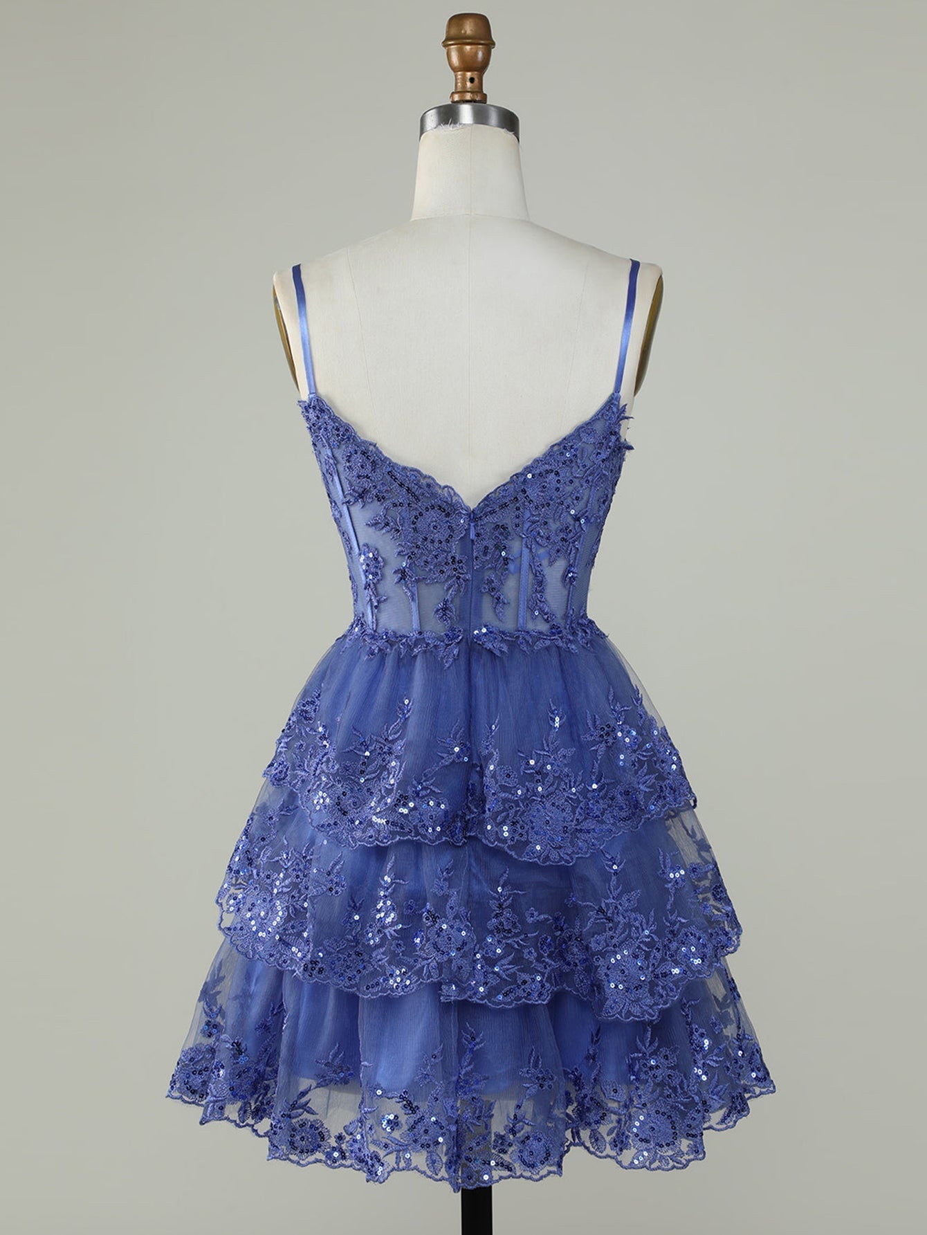 Purple A-Line V Neck Tiered Homecoming Dress - Fashionpara