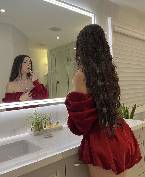 Burgundy Velvet Off The Sholder Long Sleeves Cocktail Dress Homecoming Dress - View 3 | FashionDia