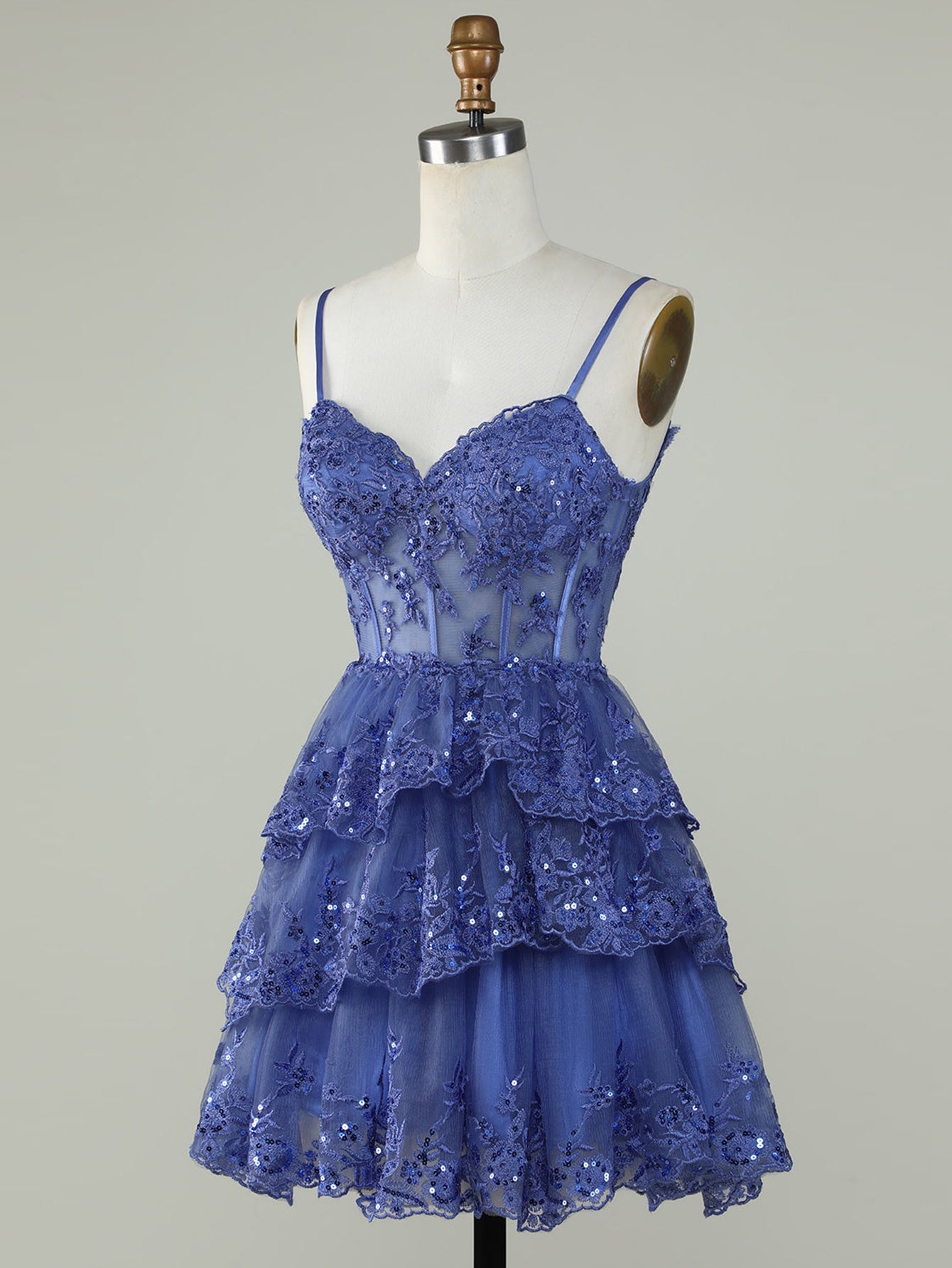 Purple A-Line V Neck Tiered Short Homecoming Dress - Fashionpara