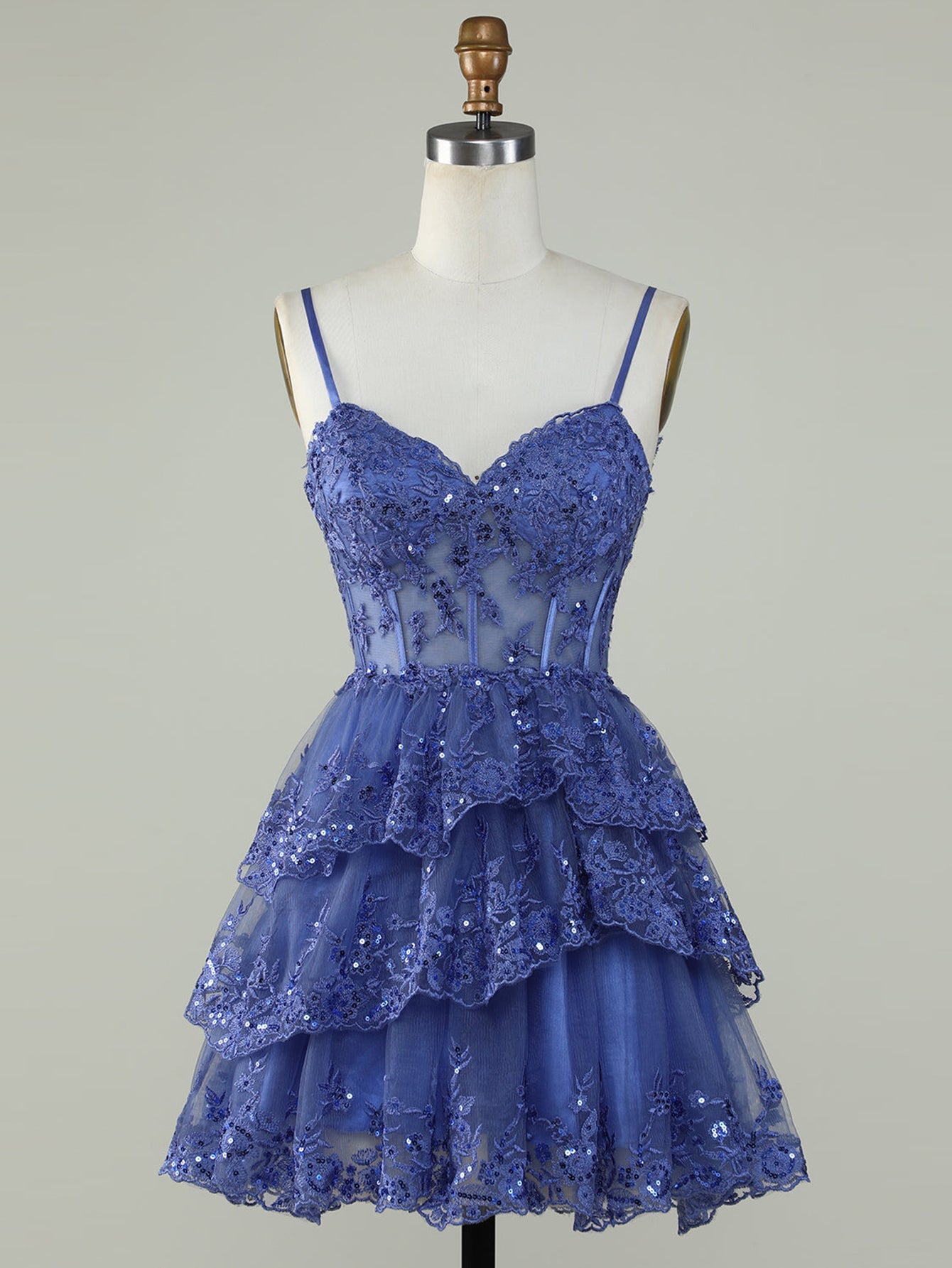 Purple A-Line V Neck Tiered Short Homecoming Dress - Fashionpara