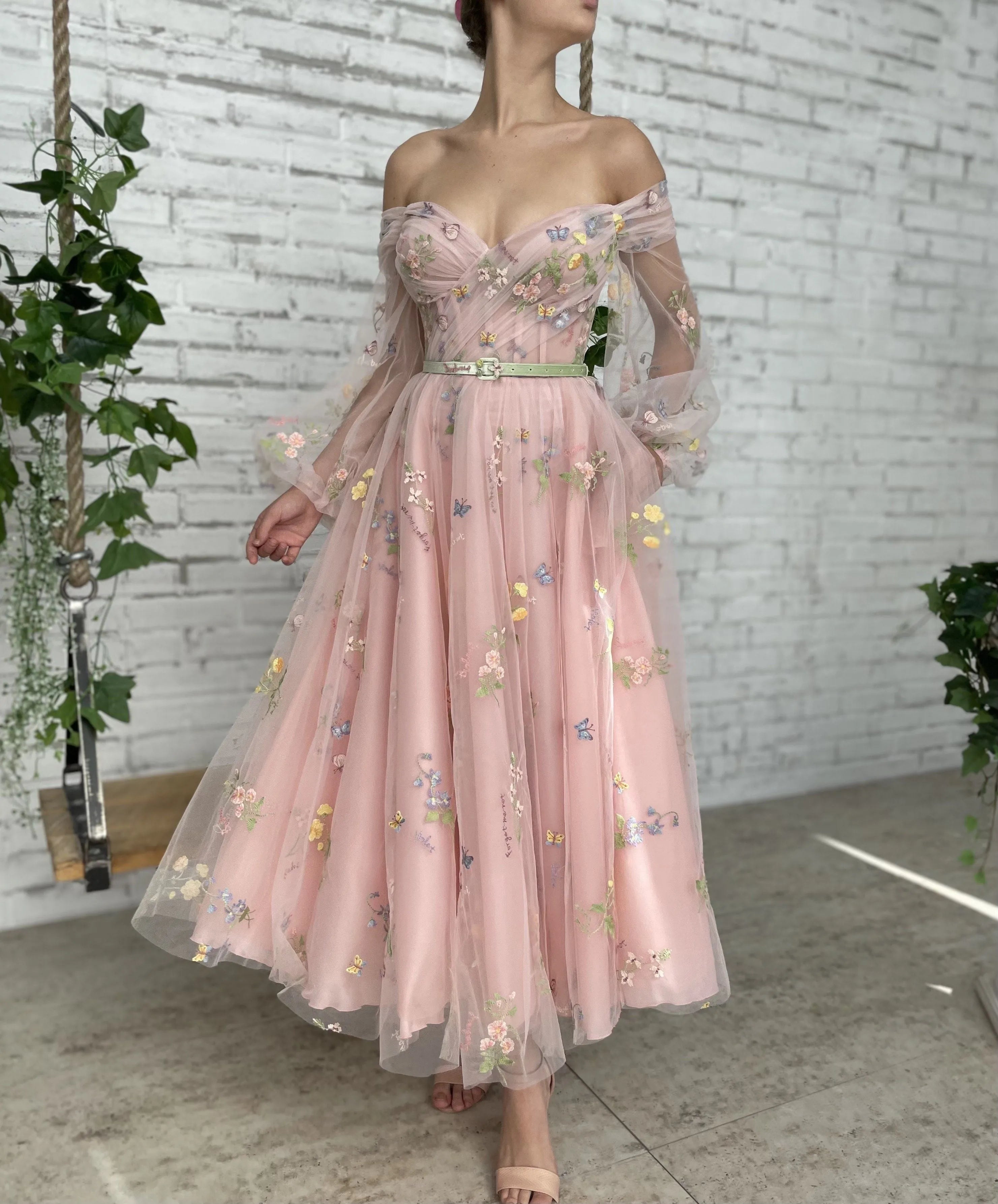 Fairy Ivory Chiffon Prom Dress A-Line Sweetheart Off The Shoulder Ankle Length High Slit Evening Dress robes de soirée